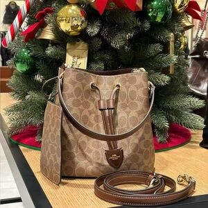 Coach Signature Brown Drawstring Shoulder Bag